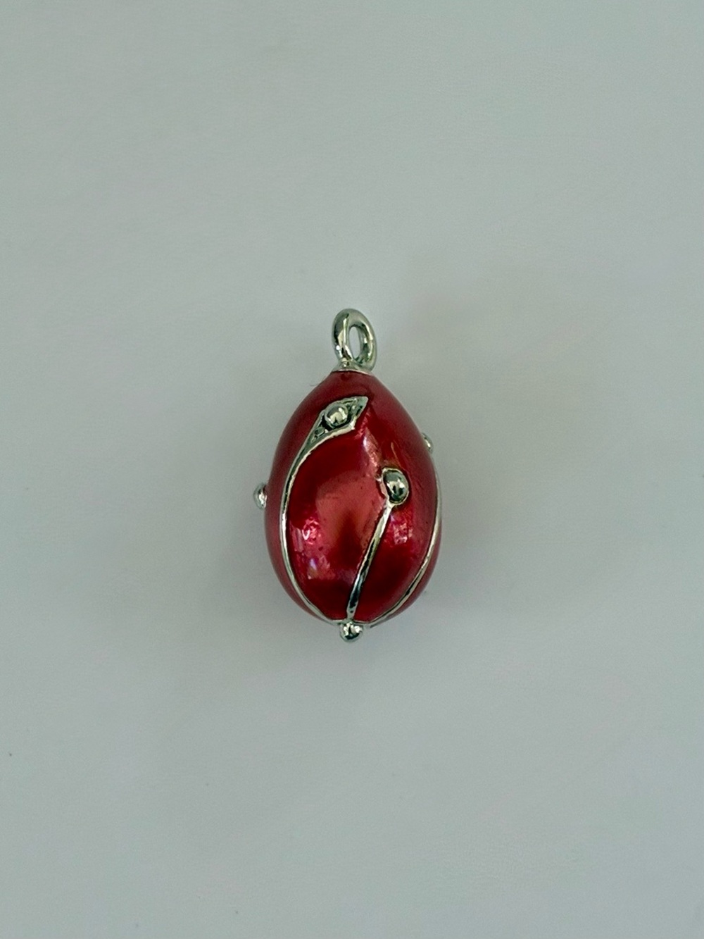 Joan Rivers Silver-Tone Red Enamel Fabergé Egg Style Pendant Charm